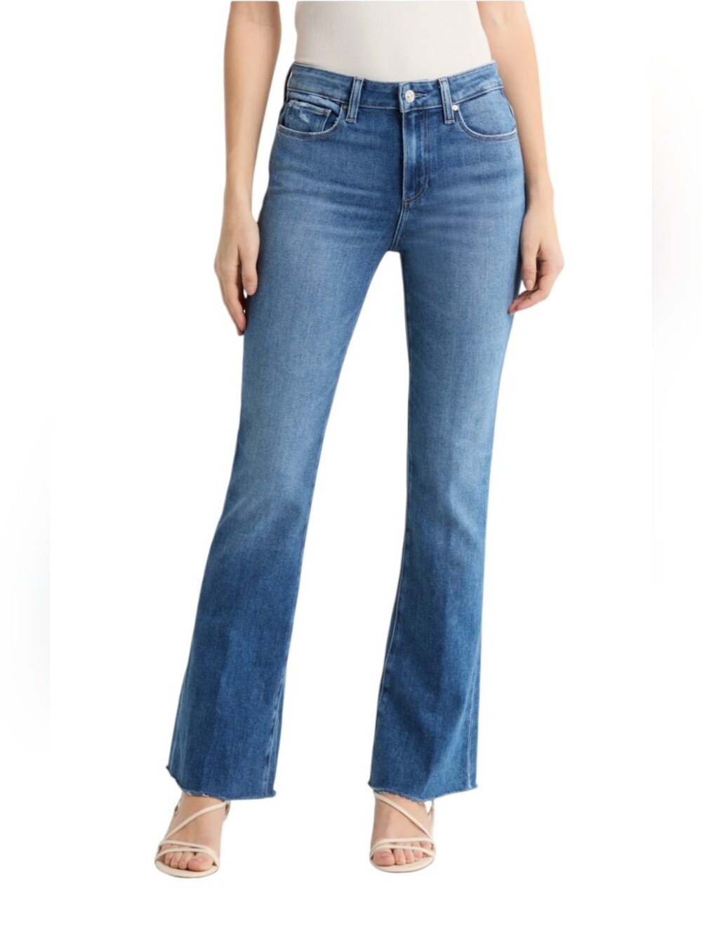PAIGE "High Rise Laurel Canyon" bootcut jeans style DNMF72 sz 25x33.5L TALL
